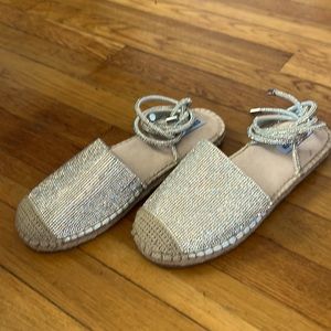 Silver rhinestone flat espadrille